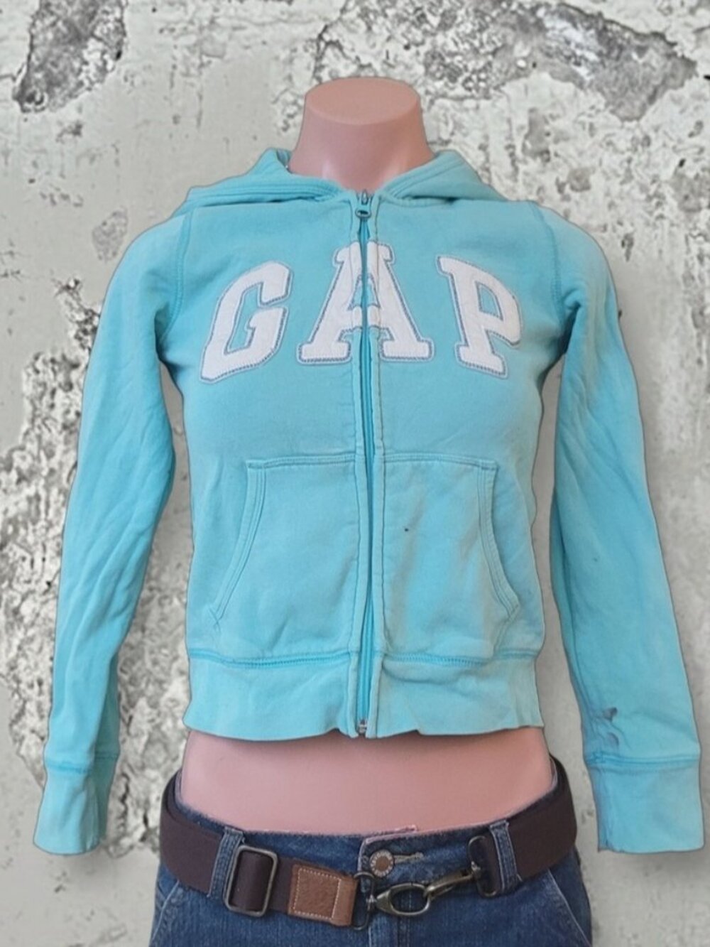 Gap Kids Blue Sparkling Lurex 3/4 Sleeve Zip-Up Hoodie (Kids L)